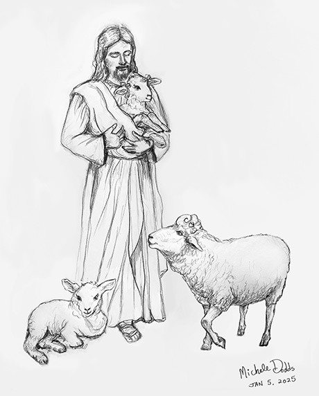 Jesus with Sheep Drawing